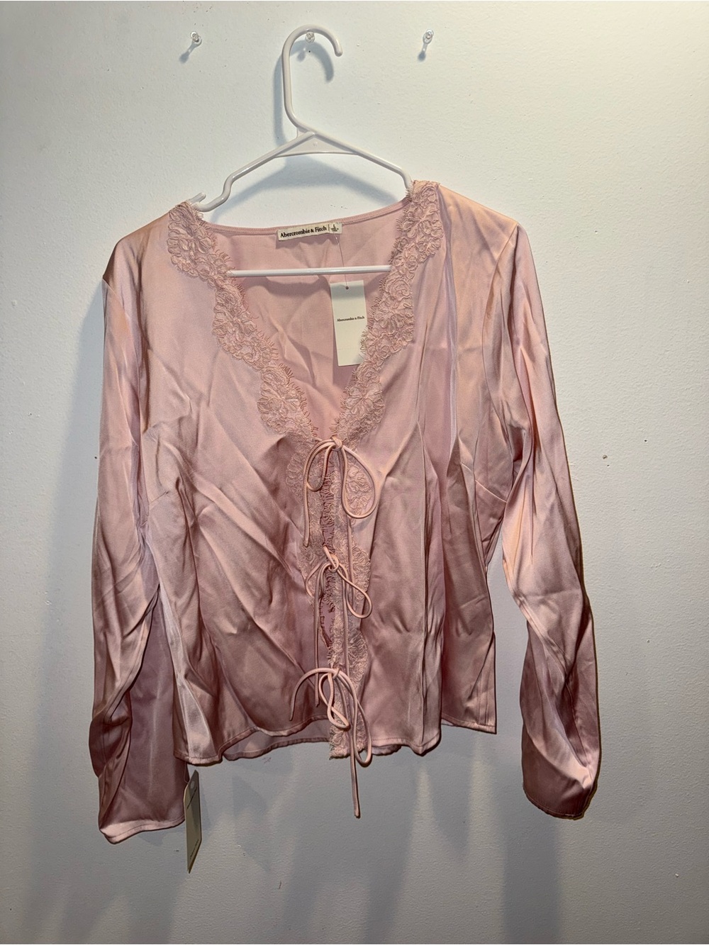 Abercrombie Pink Lace Satin Button Up Blouse
